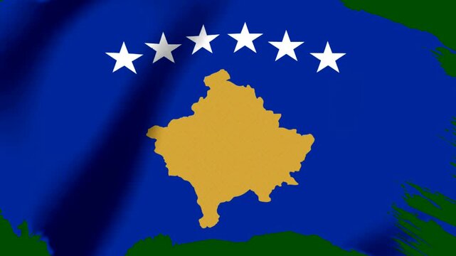 Graphic illustration of the national flag of Kosovo with a stylized paint brush effect design