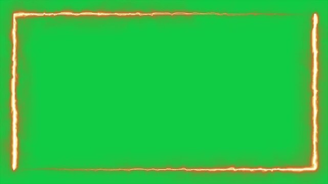 Neon Fire Border, Glowing Burning Frame, Green Screen Chroma Key