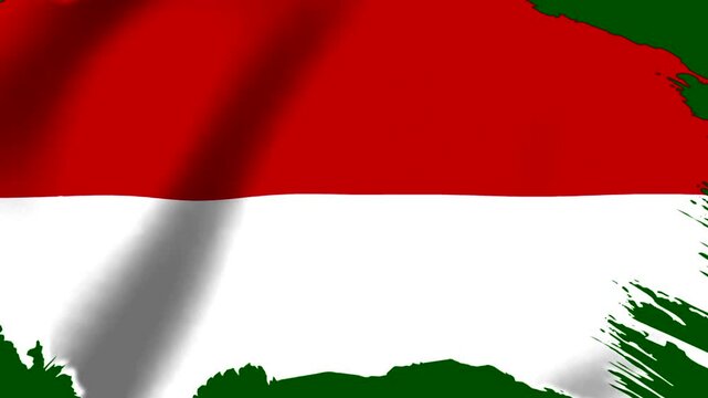 Grunge style flag of Indonesia featuring red and white colors with artistic brush strokes on the borders
