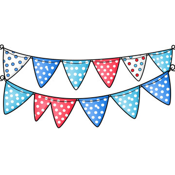 Bunting pennant flag decoration party celebration festival colorful red blue white triangle polka dot hanging string banner cheerful holiday event