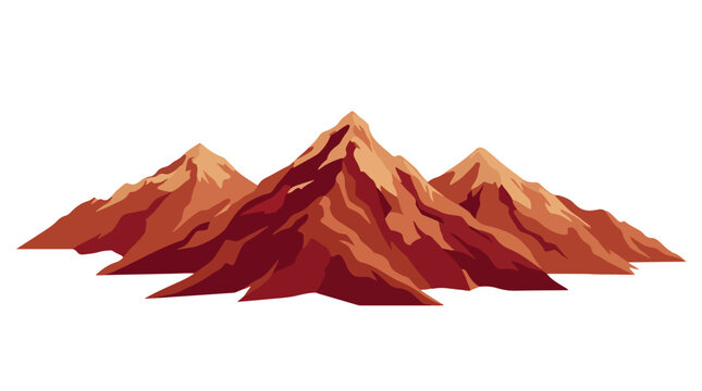 Stylized illustration of three rugged mountain peaks in shades of red and brown against a white background.