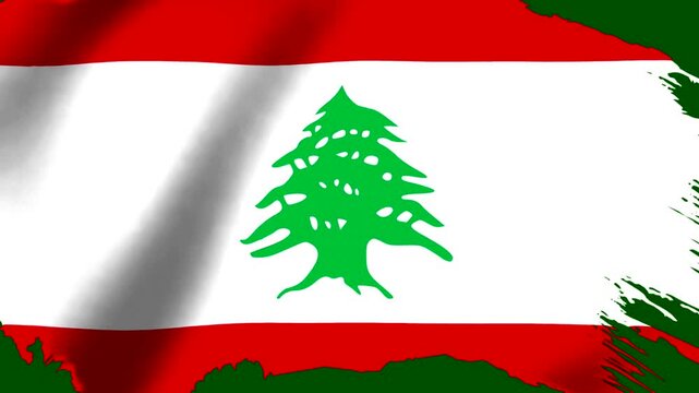 National flag of Lebanon featuring a cedar tree on white background with red stripes and brush stroke effects