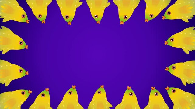 yellow fish border pattern on deep purple background space