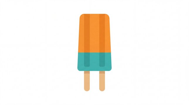 Layered blue and orange fruit juice ice lolly popsicle on wooden stick, cold summer frozen sweet refreshment treat flat vector illustration on white background