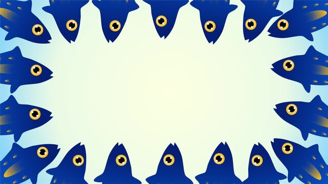 blue fish border pattern on soft white background space