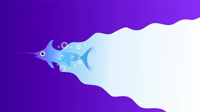 blue swordfish swimming through white wave stream vector style