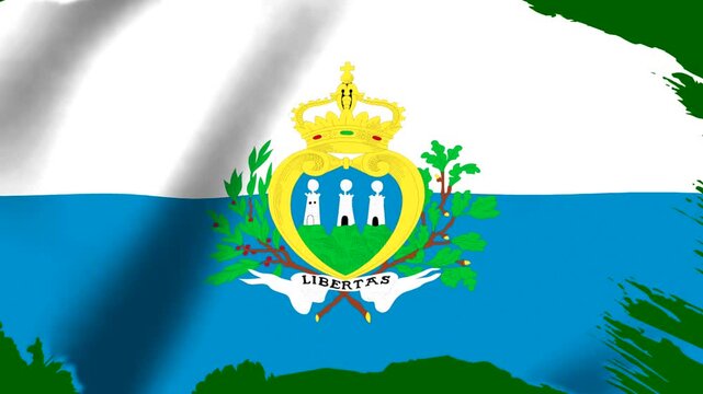 National flag of San Marino with a decorative artistic paint brush stroke border