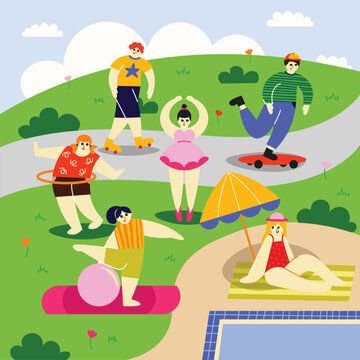 Playful Outdoor Activity Character Illustration