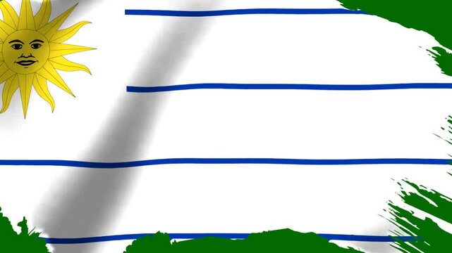 National flag of Uruguay with artistic green brush stroke edges design