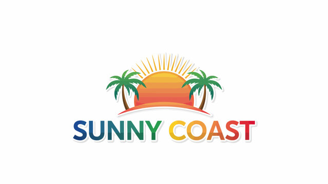 Colorful Logo Design Featuring Palm Trees And Sunset Over Sunny Coast