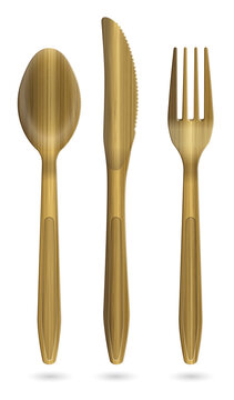 Golden cutlery set on transparent background