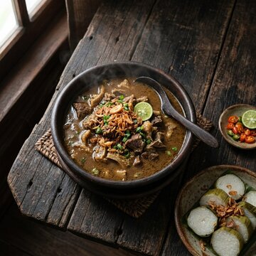 Traditional Indonesian Papeda and Yellow Fish Soup Close-up