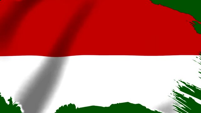 The national flag of Indonesia featuring red and white horizontal stripes with a grunge brush artistic effect