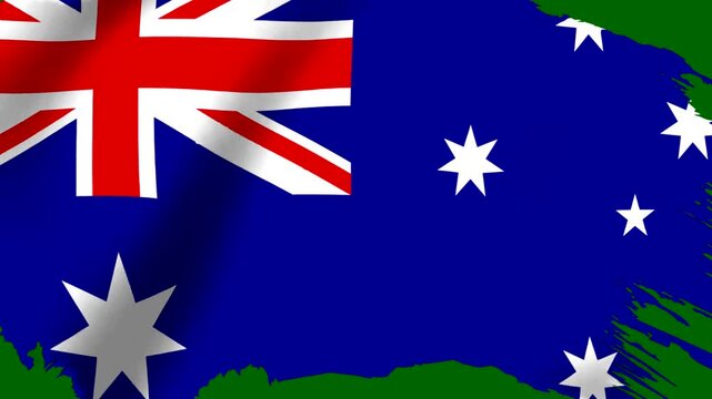 Waving flag of Australia with a creative artistic green painted border