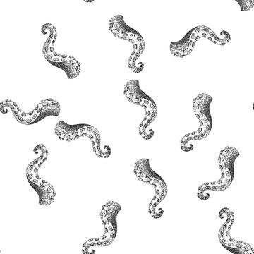 seamless pattern tattoo octopus kraken tentacle hand drawn. art underwater, fantasy isolated, seafood vintage tattoo octopus kraken tentacle black sketch illustration