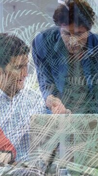 Animation of shapes over diverse business people at office