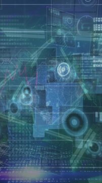Animation of data processing with scope scanning over cityscape