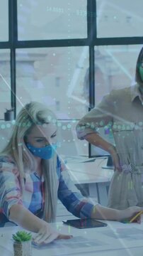 Animation of data processing over diverse business people in office