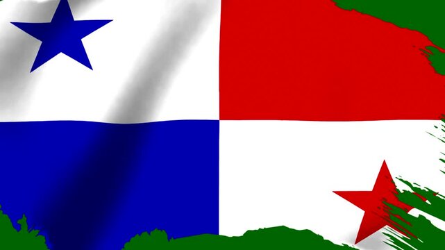Waving flag of Panama with a distressed brush stroke effect on a green background