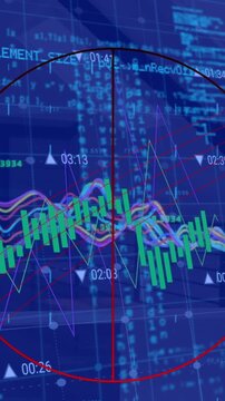 Animation of financial data processing over blue background