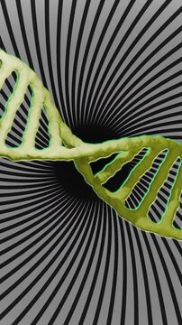 Animation of dna strand and data processing over spinning stripes
