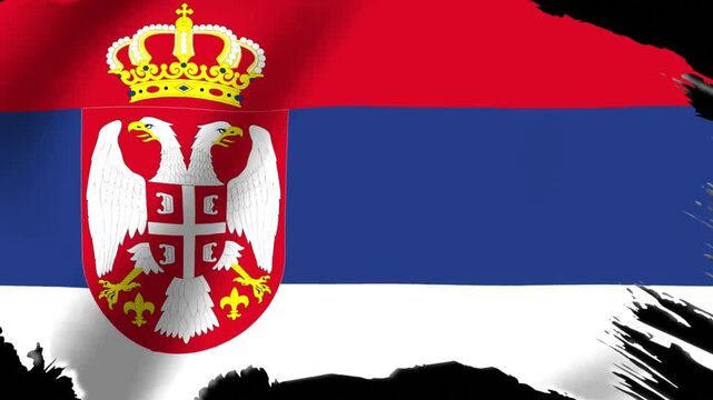 Waving flag of Serbia with a decorative brush stroke edge design