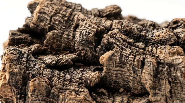 Rough textured brown tree bark close up isolated on white background with rough texture wood texture bark pattern organic material wood grain timber surface plant exterior design element