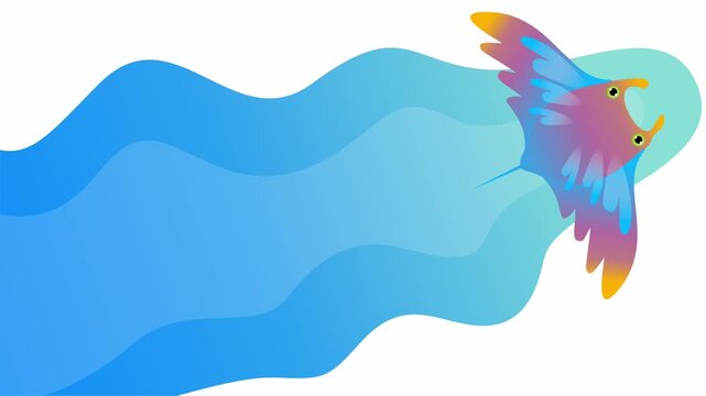 colorful manta ray gliding through light blue water waves