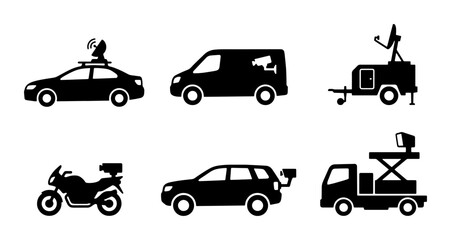 Naklejka premium Surveillance Vehicle Icons: Security Cars, Van, Motorcycle, Trailer, Truck Set