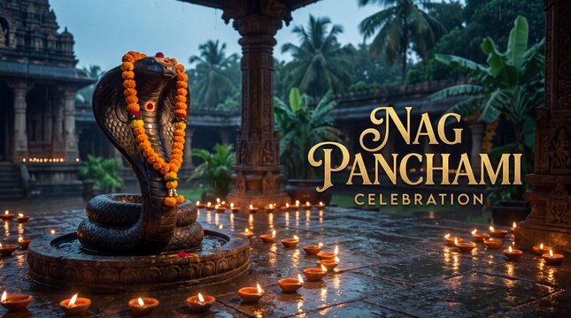 Nag Panchami Traditional Festival Banner Featuring Naag Puja, Shravan Maas, Sawan Somwar, Mahadev Blessings, Hariyali Teej and Hindu Festivities