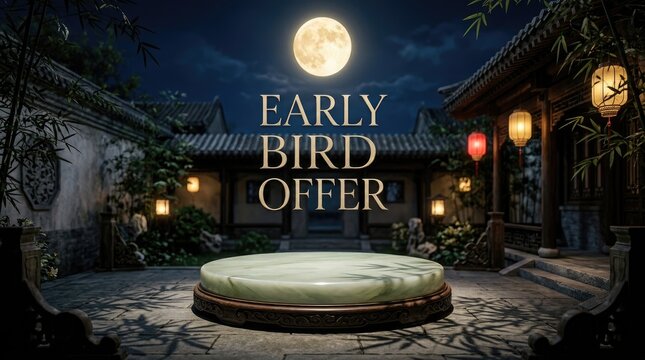 A beautiful early bird offer promotional background for the traditional mid autum festival china featuring a glowing full moon