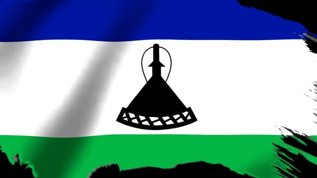 Waving flag of the kingdom of lesotho with a distressed brush stroke edge effect