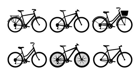 Fototapeta premium Bicycle Icons Set, Vector Graphics: Commuter, Mountain, Classic Bikes for Transport and Sport