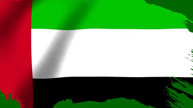 Waving flag of the United Arab Emirates with artistic grunge brush stroke edges for patriotic background