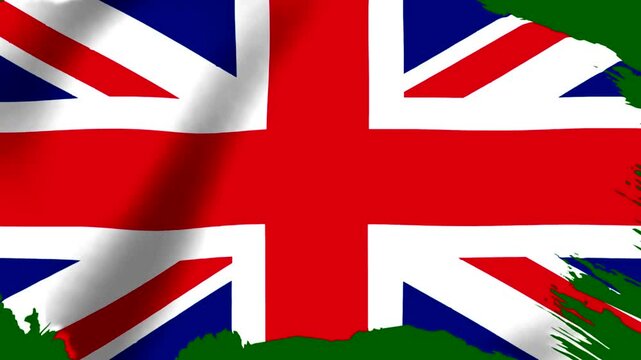Waving flag of the United Kingdom with a dynamic painted grunge brush stroke border effect