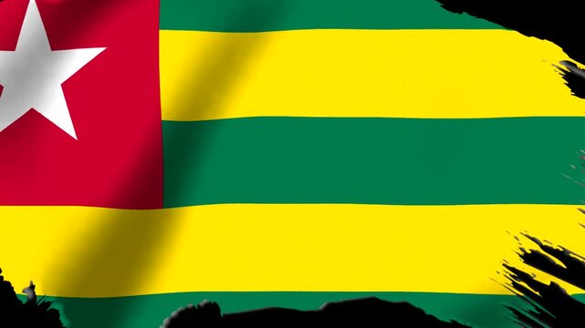 Waving flag of Togo with green and yellow horizontal stripes and a white star