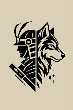 wolf head and samurai vector
