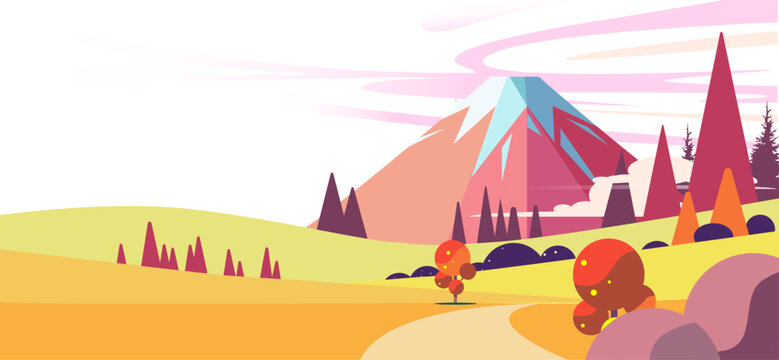 富士山と紅葉の秋の風景イラスト バックグラウンド ベクター素材
