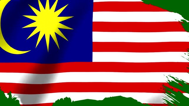 Waving national flag of Malaysia with a grunge artistic brush stroke frame effect