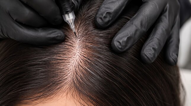 Female scalp micropigmentation procedure for thinning hair