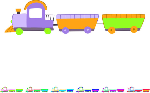 steam train toy cartoon. model playvintage, electric wooden, plastic magnetic steam train toy sign vector
