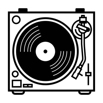 Vinyl record player turntable icon black and white vector