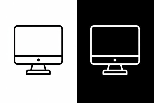 Simple black and white computer monitor icons outline design vector illustration