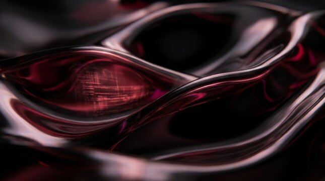A close-up of fluid-like, glossy dark red and black abstract patterns.
