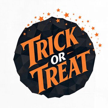 Trick or treat halloween typography design with low polygon black shape and orange stars halloween typography greeting celebration seasonal illustration creative mystical particle