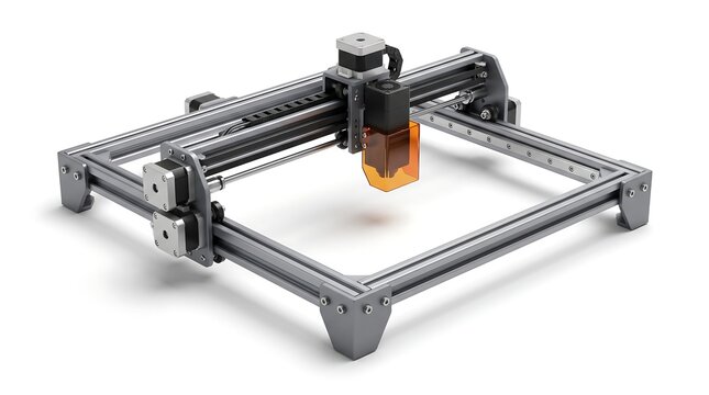 Desktop laser engraving and cutting machine frame isolated on white background.