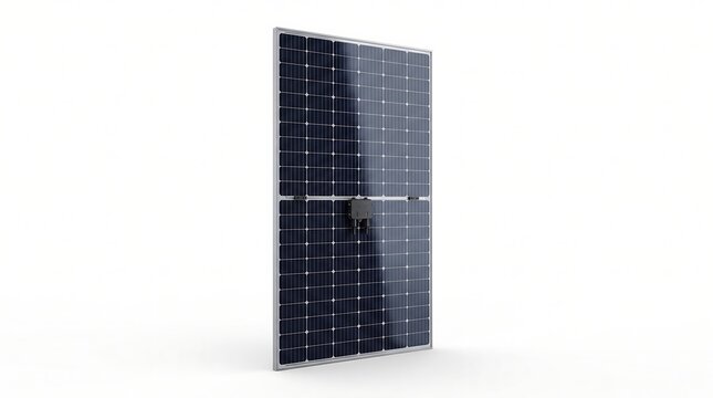 A single modern solar panel standing upright against a clean white background.
