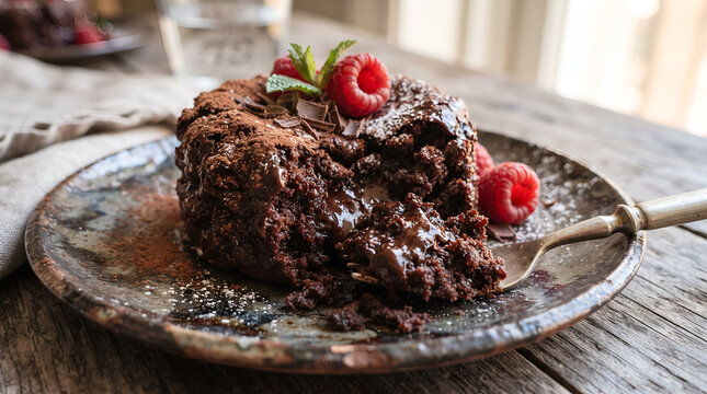 chocolate cake with cherries, Delicious chocolate dessert close-up, rich texture, food photography