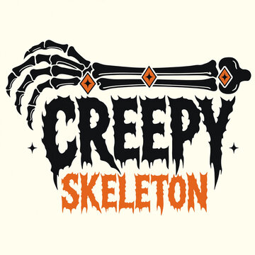 Creepy skeleton vintage typography poster with spooky hand bone illustration spooky design scary typography vintage graphic dark art horror theme vector badge halloween poster skeleton