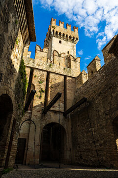 Interior courtyard dominated by the keep of the Rocca Scaligera of Sirmione
